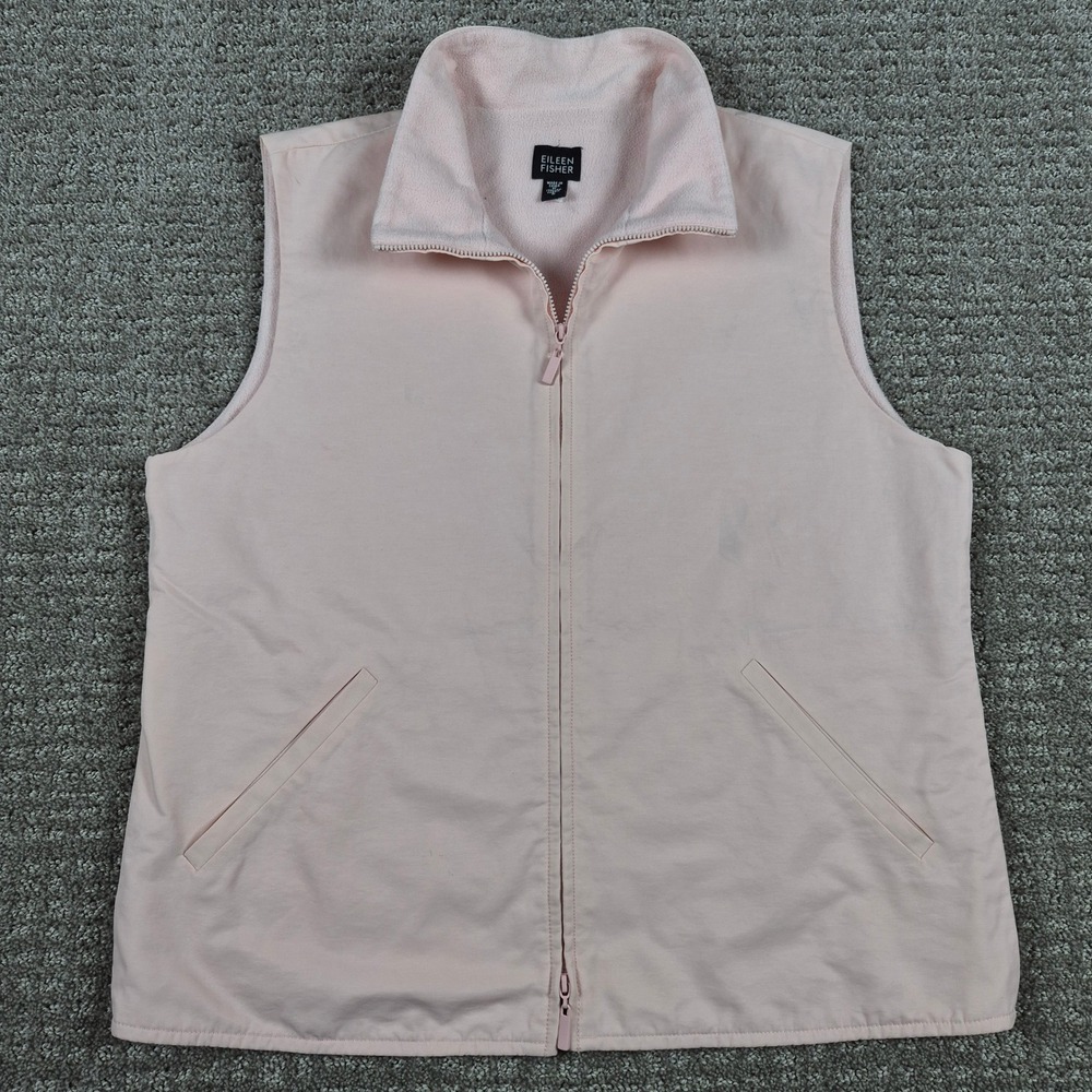 Eileen Fisher Vest Womens S Pink Fleece Lined Italian Fabric Full Zip Jacket